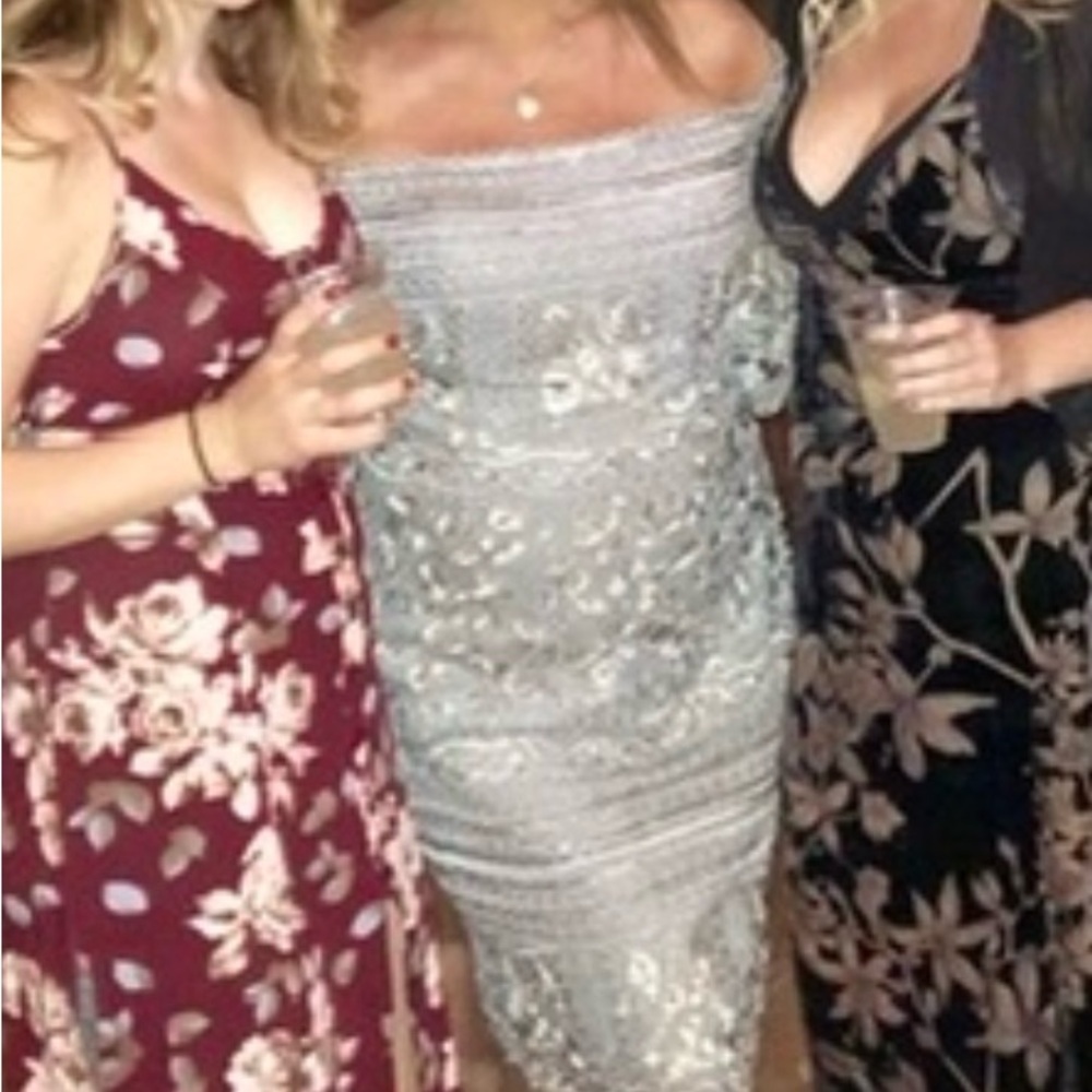 Montage by Mon Cheri silver midi evening dress. Style 33